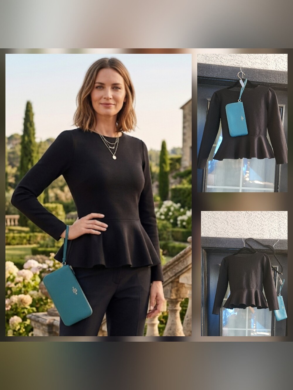 Jason Wu Black Peplum Long-Sleeve Top And A Coach Clutche